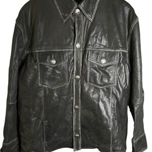 Xelement Men's Black Leather Shirt Jacket biker S